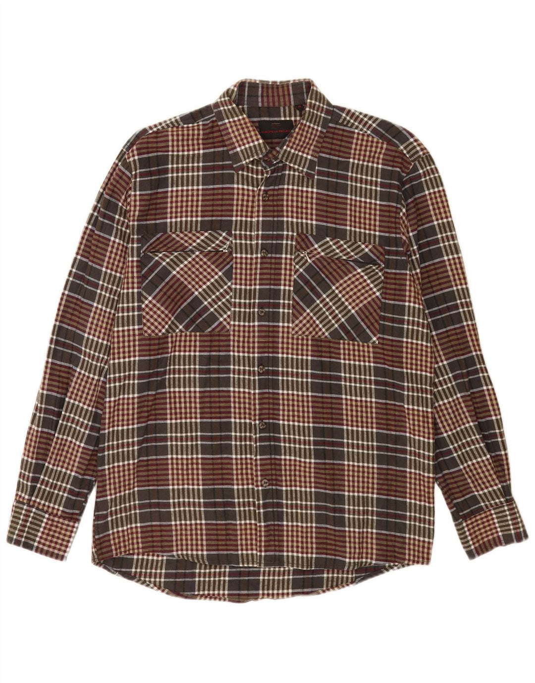 European Project Mens Flannel Shirt Medium Brown Check Cotton