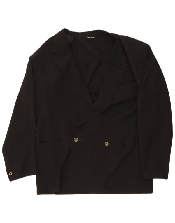 Pal Zileri Mens Double Breasted Blazer Jacket IT 52 XL Black Virgin Wool