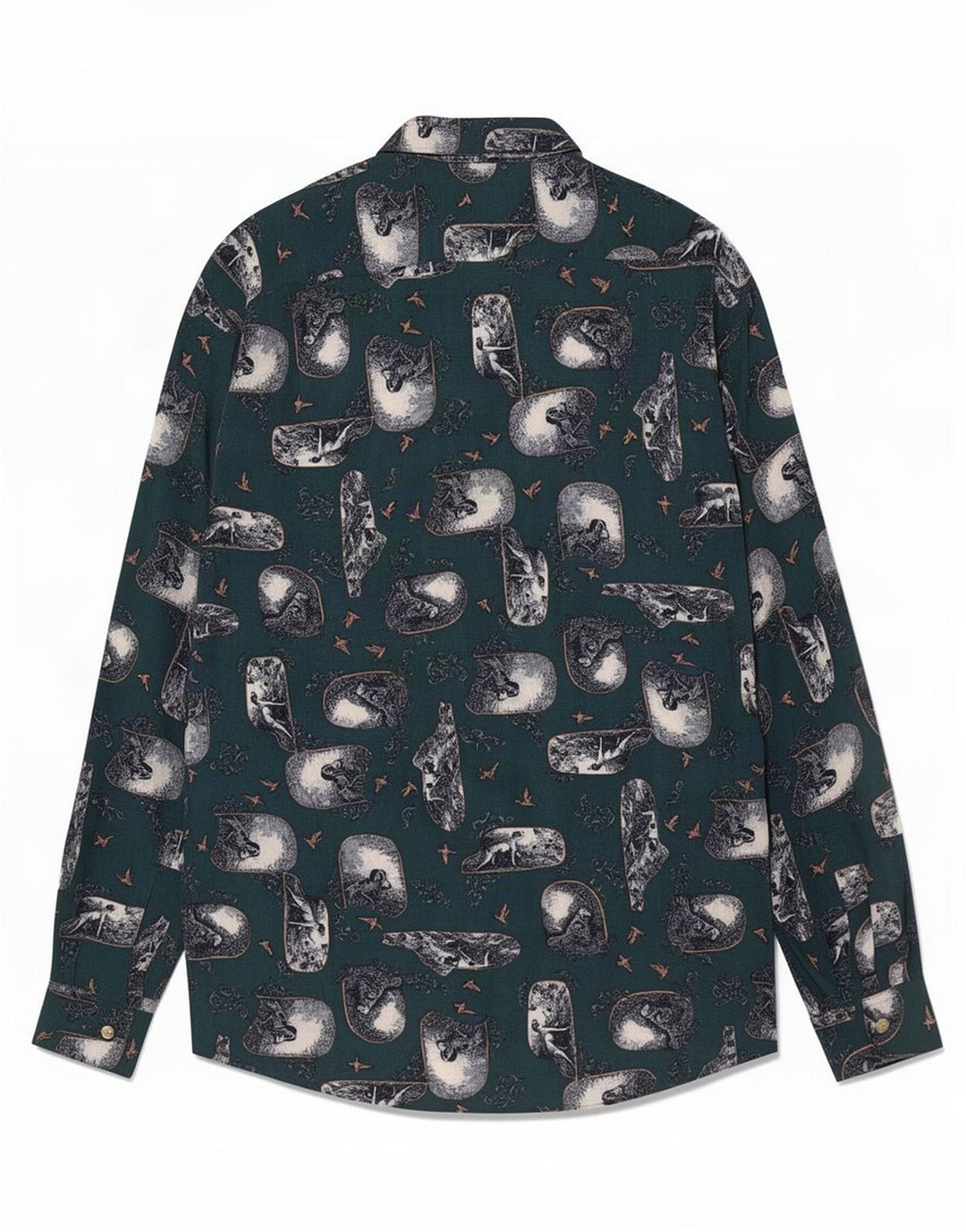 Vintage Mens Abstract Pattern Shirt Large Green Viscose