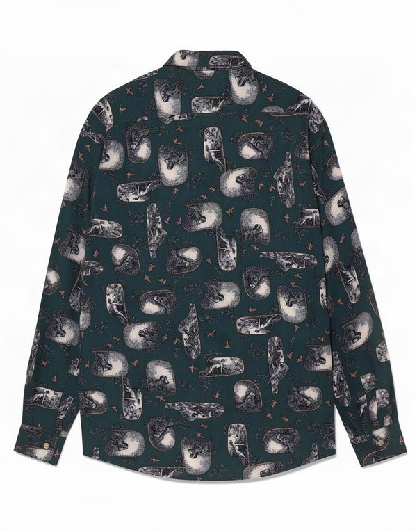 Vintage Mens Abstract Pattern Shirt Large Green Viscose