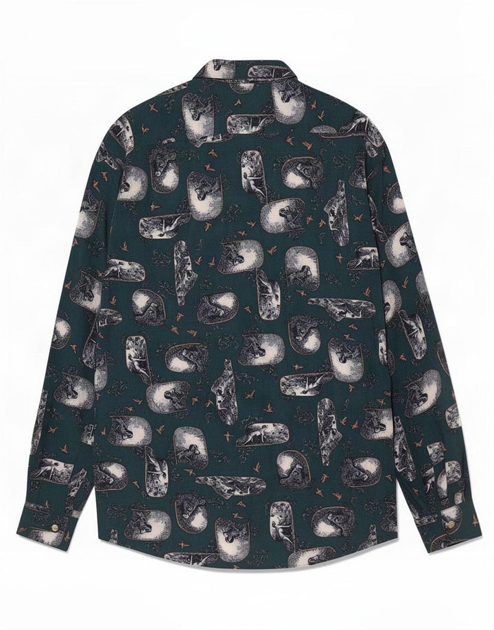 Vintage Mens Abstract Pattern Shirt Large Green Viscose