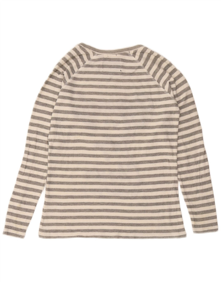 Superdry Womens Graphic Top Long Sleeve UK 10 Small Grey Striped Cotton