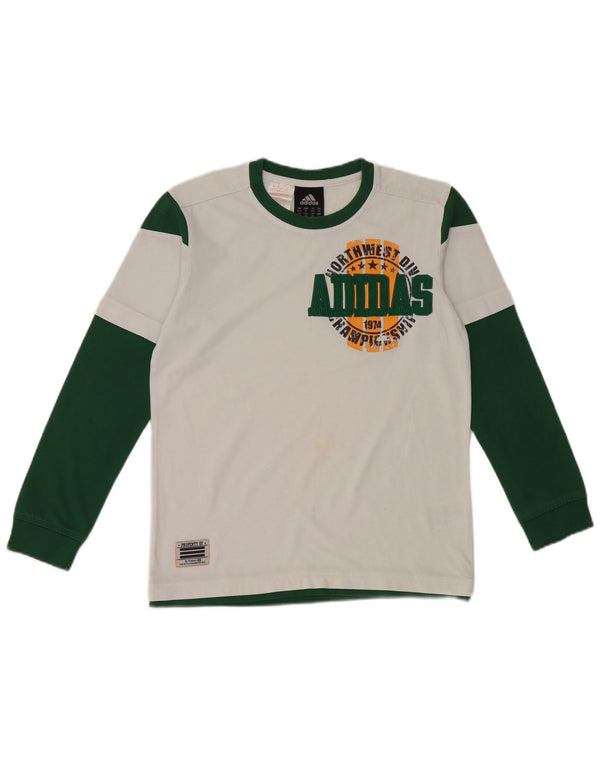 Adidas Boys Graphic Top Long Sleeve 11-12 Years White Colourblock Cotton