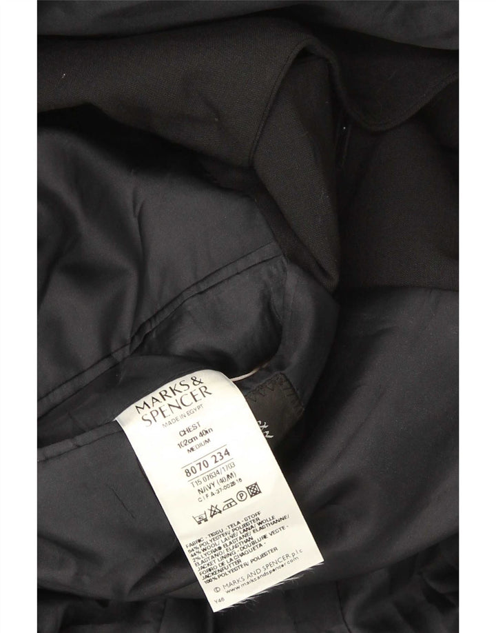 Marks & Spencer Mens 3 Button Blazer Jacket UK 40 Medium Black Polyester