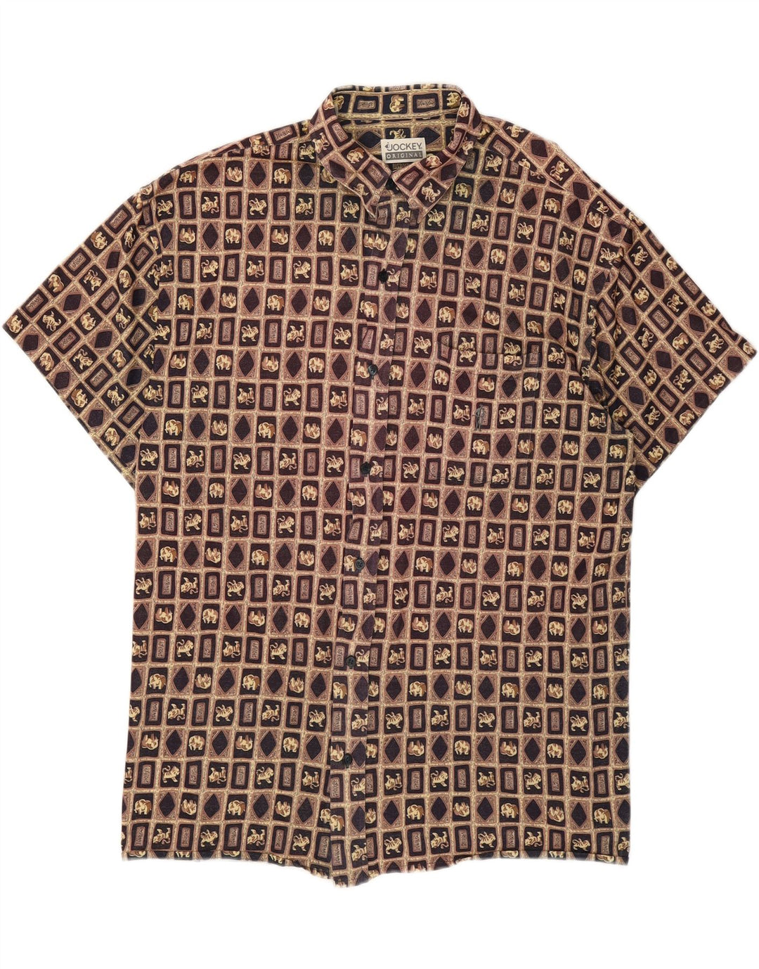 JOCKEY Mens Short Sleeve Shirt XL Brown Geometric Vintage Jockey and Second-Hand Jockey from Messina Hembry 