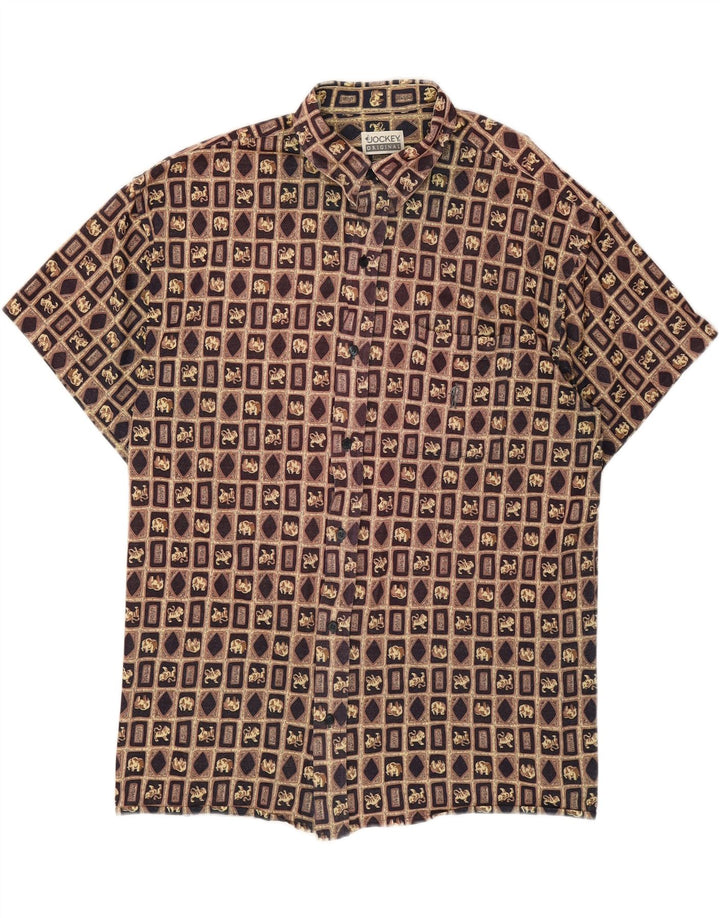 JOCKEY Mens Short Sleeve Shirt XL Brown Geometric Vintage Jockey and Second-Hand Jockey from Messina Hembry 