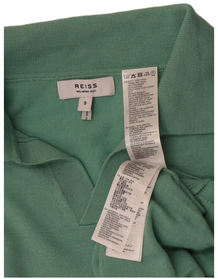 Reiss Mens Short Sleeve Polo Shirt Small Green Wool