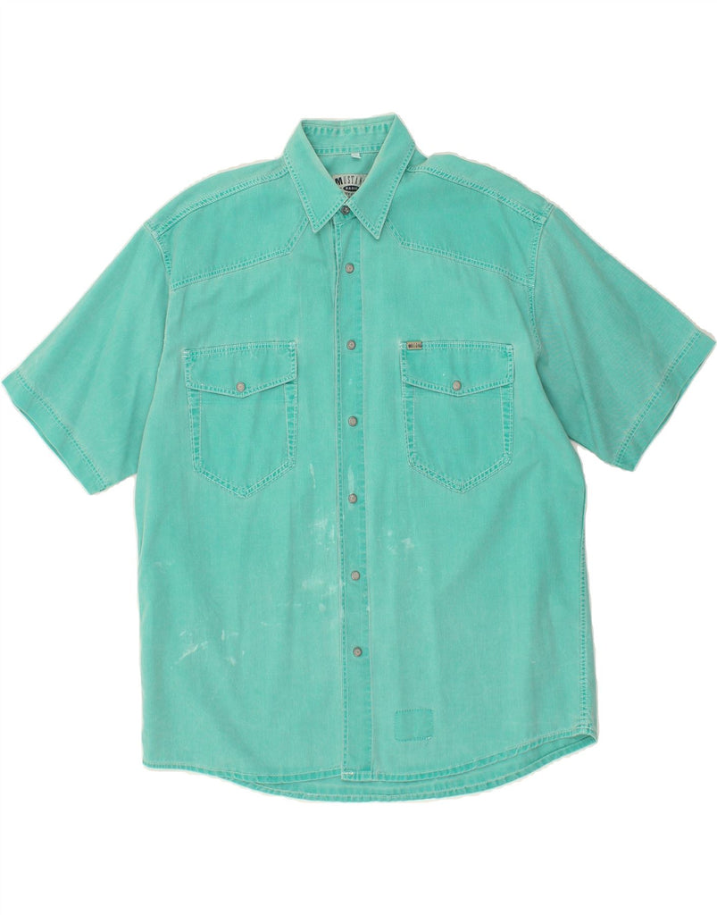 MUSTANG Mens Short Sleeve Denim Shirt Medium Green Cotton Vintage Mustang and Second-Hand Mustang from Messina Hembry 