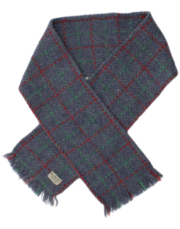 Blarney Mens Rectangle Scarf One Size Blue Check Wool Winter