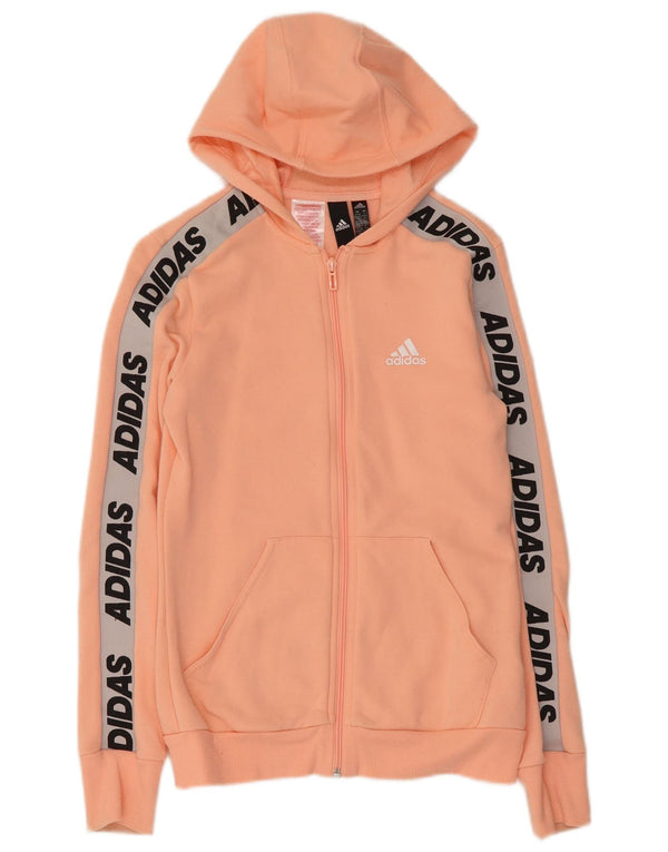 Adidas Girls Graphic Zip Hoodie Sweater 13-14 Years Pink Colourblock Cotton