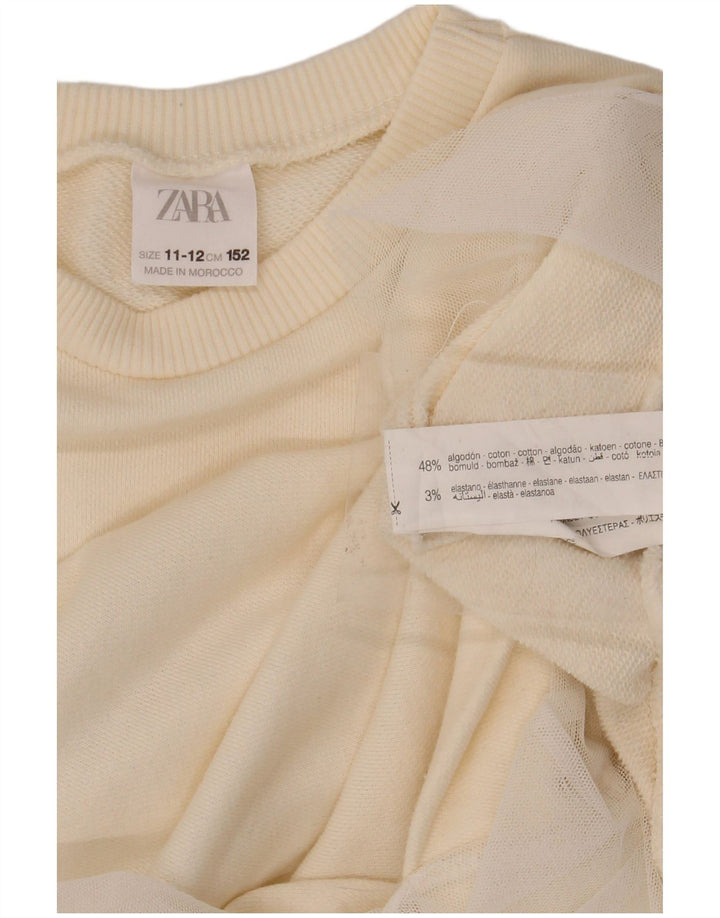 ZARA Girls Sweatshirt Jumper 11-12 Years Off White Cotton