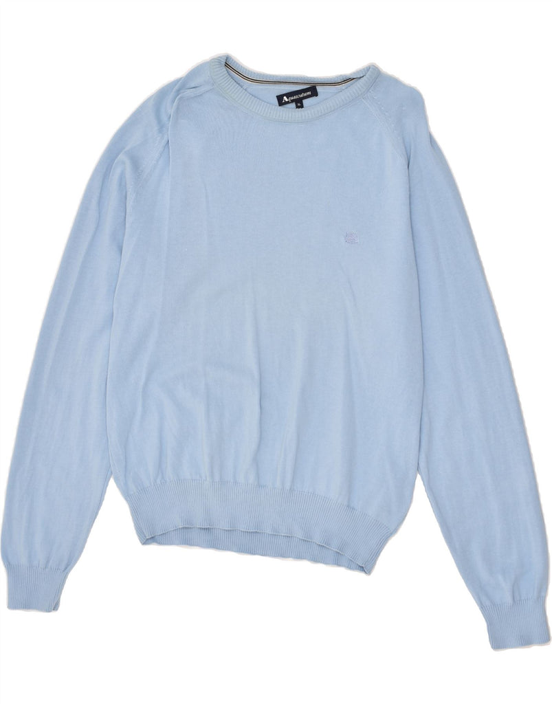 AQUASCUTUM Womens V-Neck Jumper Sweater UK 18 XL Blue Cotton | Vintage Aquascutum | Thrift | Second-Hand Aquascutum | Used Clothing | Messina Hembry 