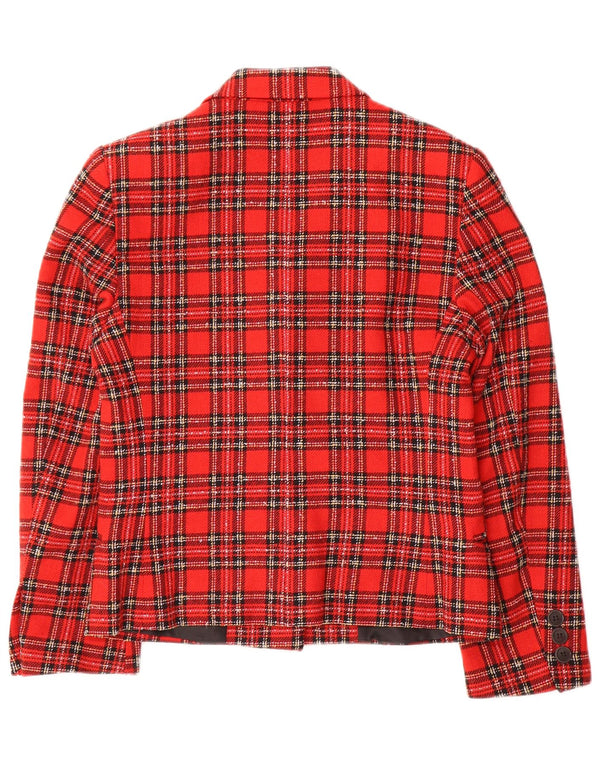 Momenti Womens 3 Button Blazer Jacket IT 40 Small Red Plaid Wool
