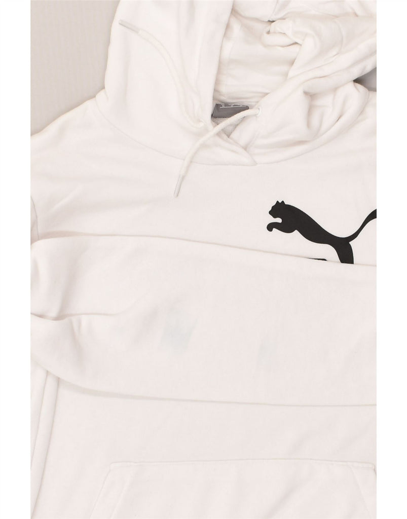 PUMA Womens Graphic Hoodie Jumper UK 12 Medium White Cotton | Vintage Puma | Thrift | Second-Hand Puma | Used Clothing | Messina Hembry 