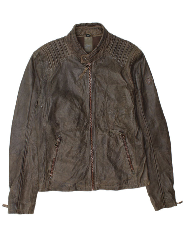 Gipsy Mens Leather Racer Jacket UK 38 Medium Brown