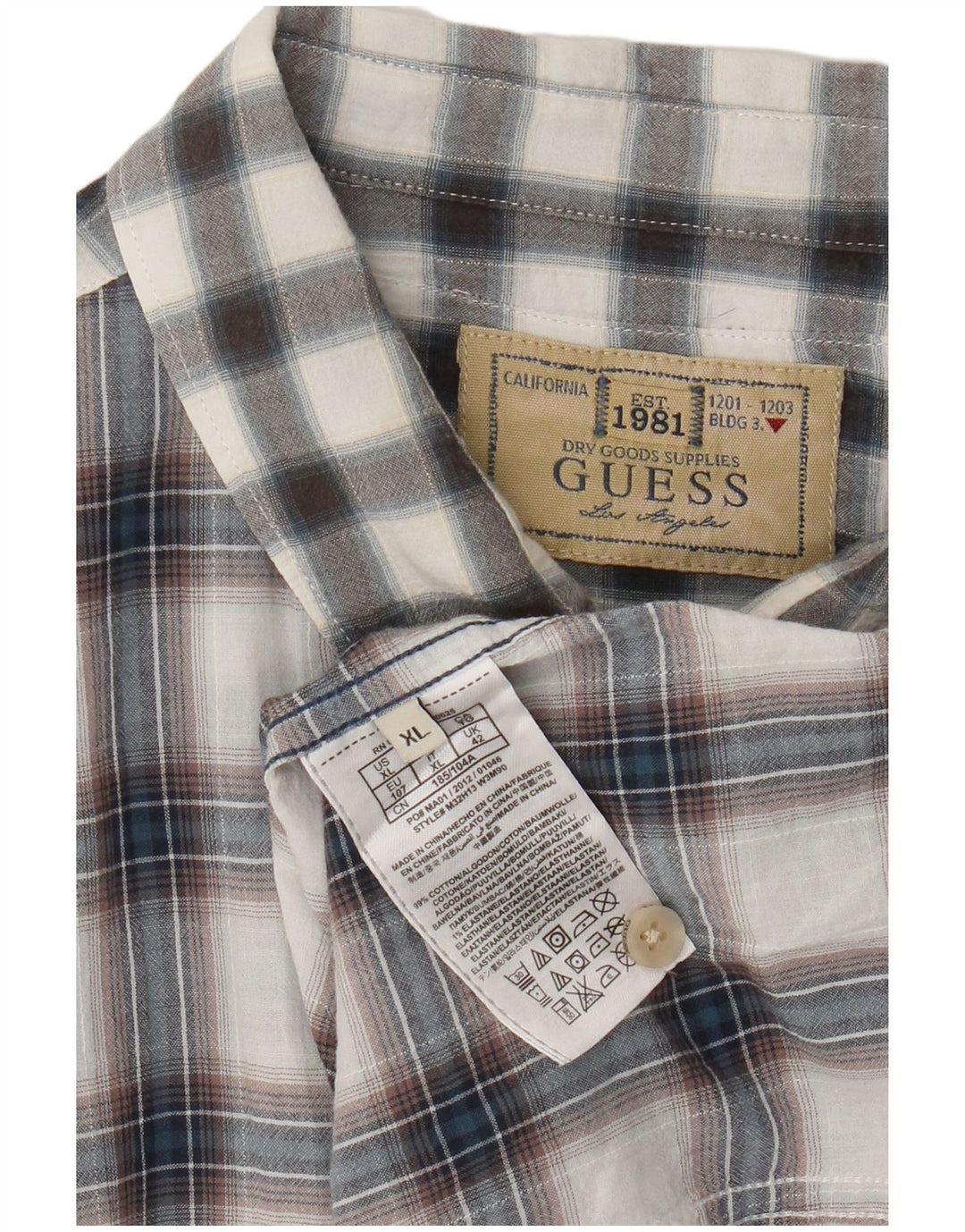 Guess Mens Short Sleeve Shirt XL Grey Check Cotton