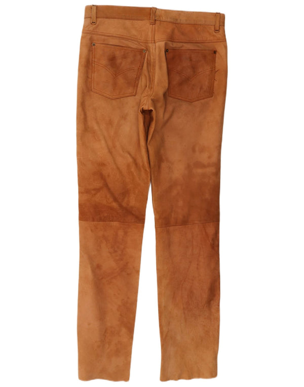POLO Mens Straight Suede Trousers IT 52 XL W38 L34 Brown Leather