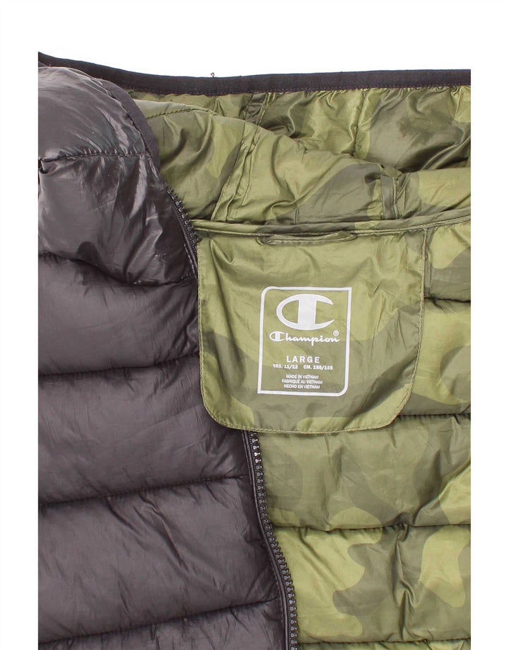 Champion Boys Hooded Padded Gilet 11-12 Years Large Black Polyester
