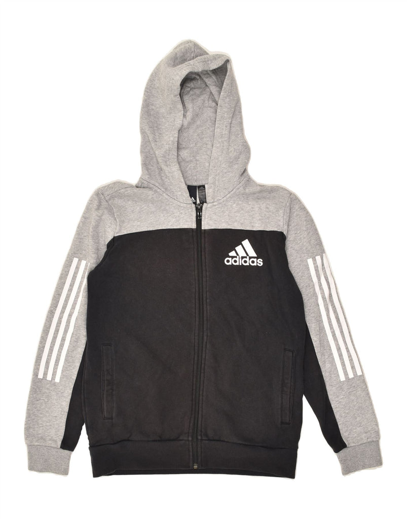 ADIDAS Boys Zip Hoodie Sweater 13-14 Years Black Colourblock Cotton | Vintage Adidas | Thrift | Second-Hand Adidas | Used Clothing | Messina Hembry 