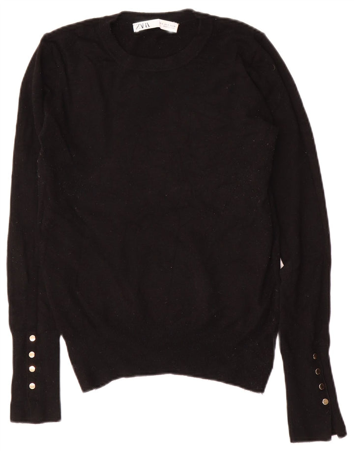 Zara Womens Crew Neck Jumper Sweater UK 10 Small Black