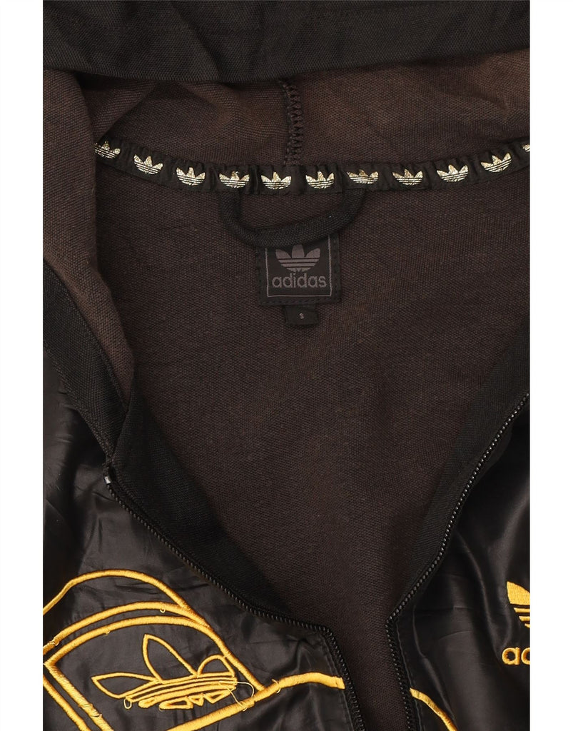 ADIDAS Womens Oversized Graphic Zip Hoodie Sweater UK 10 Small Black Vintage Adidas and Second-Hand Adidas from Messina Hembry 
