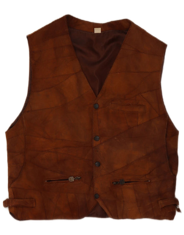 Vintage Mens Suede Waistcoat Large Brown Patchwork Leather