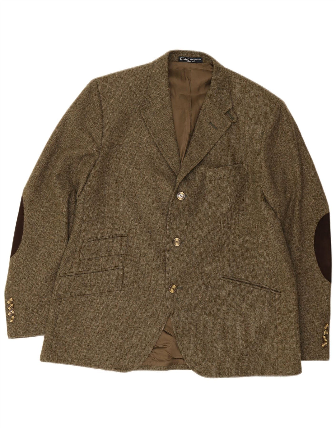 Polo Ralph Lauren Mens 3 Button Blazer Jacket EU 56 2XL Green Herringbone
