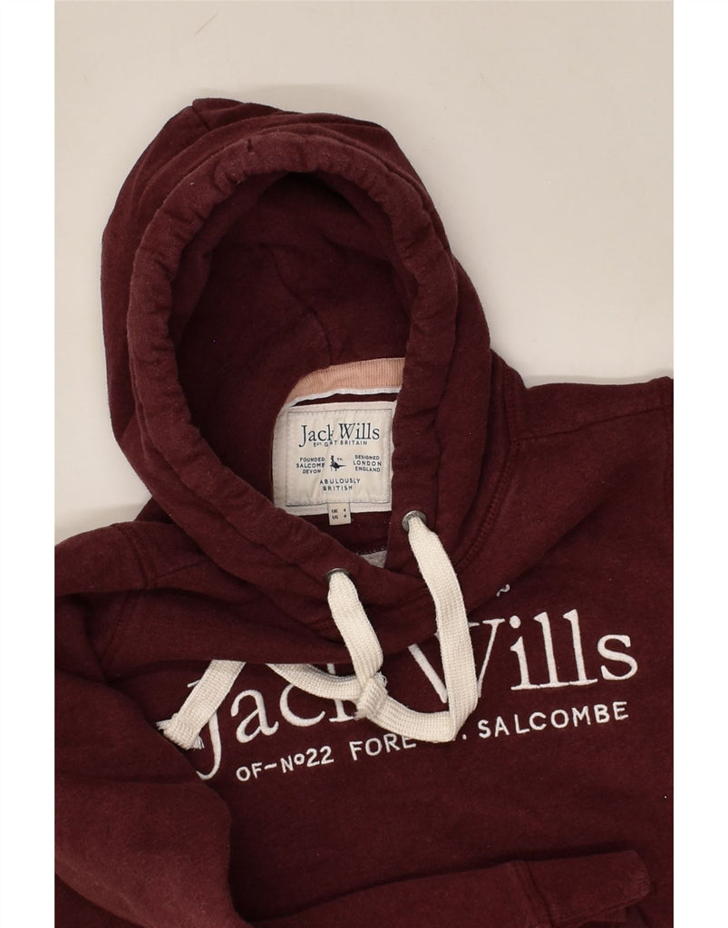 JACK WILLS Womens Graphic Hoodie Jumper UK 4 XS  Burgundy Cotton | Vintage Jack Wills | Thrift | Second-Hand Jack Wills | Used Clothing | Messina Hembry 