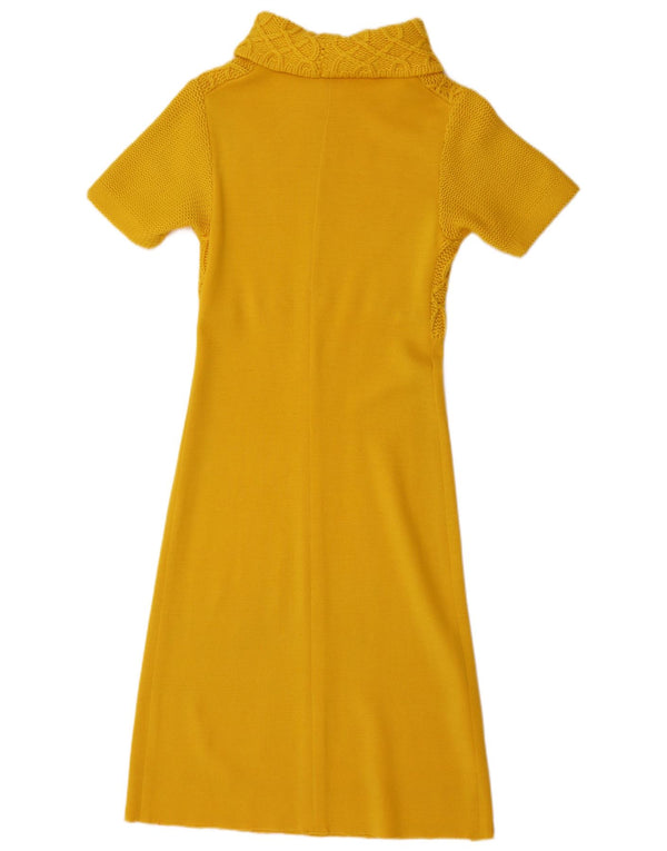 Vintage Womens Short Sleeves Jumper Dress UK 10 Small Yellow