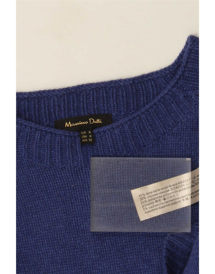Massimo Dutti Womens Boat Neck Jumper Sweater UK 14 Medium Navy Blue Wool