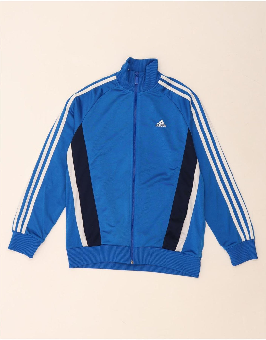 ADIDAS Boys Tracksuit Top Jacket 13-14 Years Blue Colourblock Polyester