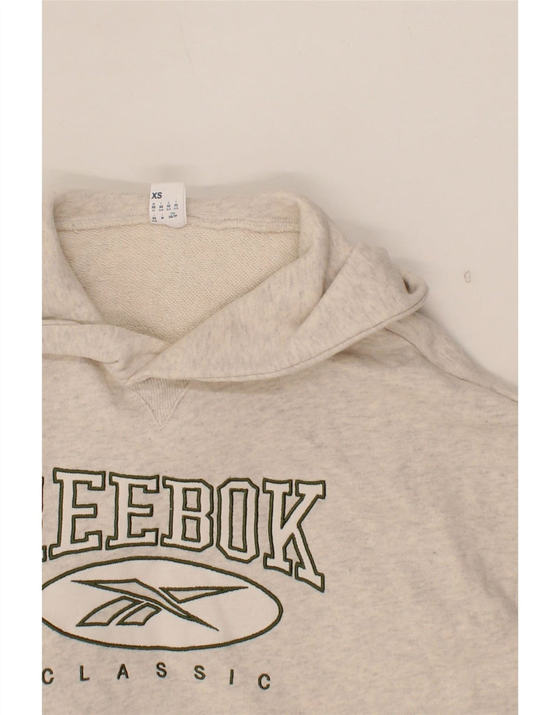 REEBOK Womens Graphic Crop Hoodie Jumper UK 6 XS Grey Flecked Cotton Vintage Reebok and Second-Hand Reebok from Messina Hembry 