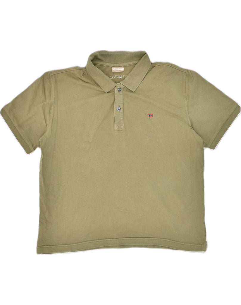 NAPAPIJRI Mens Custom Fit Polo Shirt Medium Khaki Cotton | Vintage Napapijri | Thrift | Second-Hand Napapijri | Used Clothing | Messina Hembry 