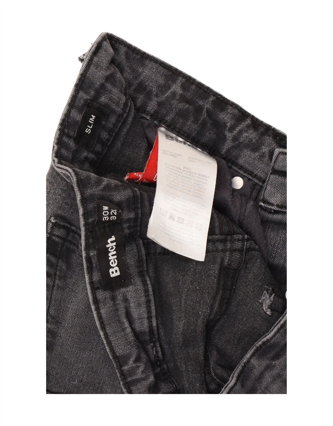 BENCH Mens Slim Jeans W30 L32 Grey Cotton