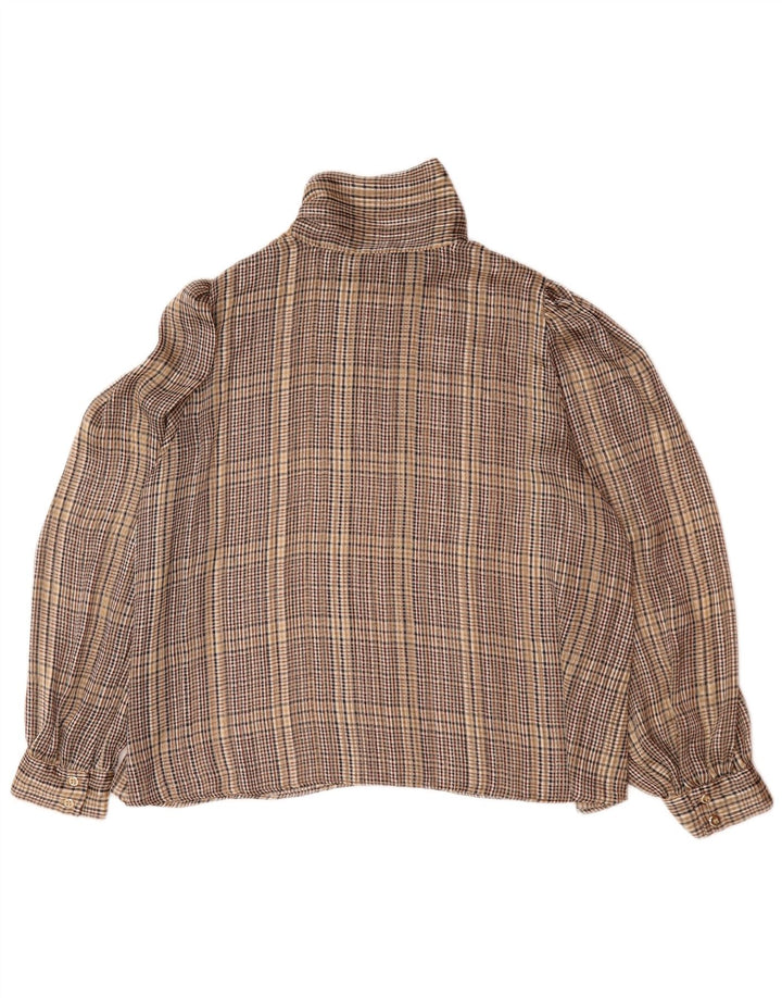 Zara Womens Pullover Long Sleeve Shirt Blouse UK 16 Large Brown Check
