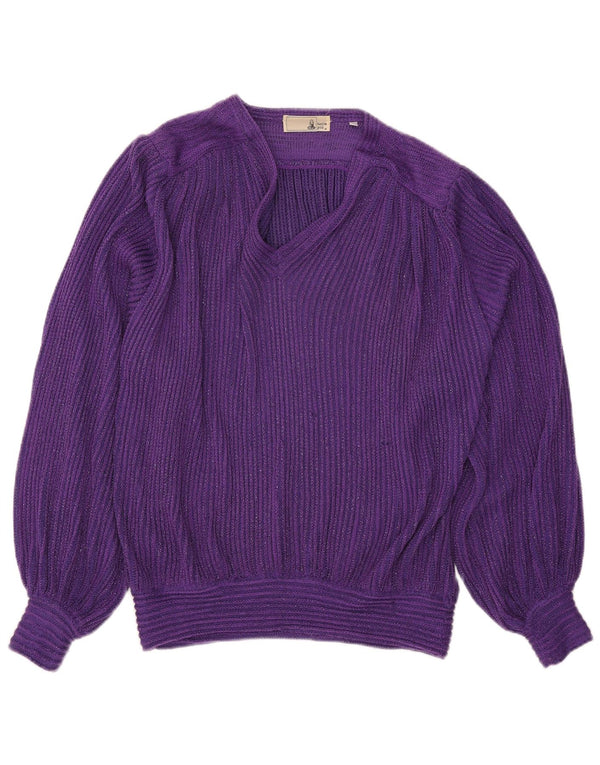 Vintage Womens V-Neck Jumper Sweater IT 46 Large Purple Flecked