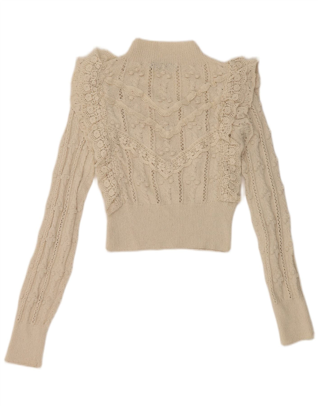 Zara Womens Ruffle Front Turtle Neck Jumper Sweater UK 10 Small Off White