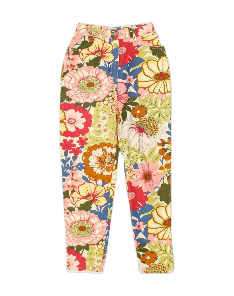 SISLEY Womens Tapered Casual Trousers W26 L28 Multicoloured Floral Cotton | Vintage Sisley | Thrift | Second-Hand Sisley | Used Clothing | Messina Hembry 