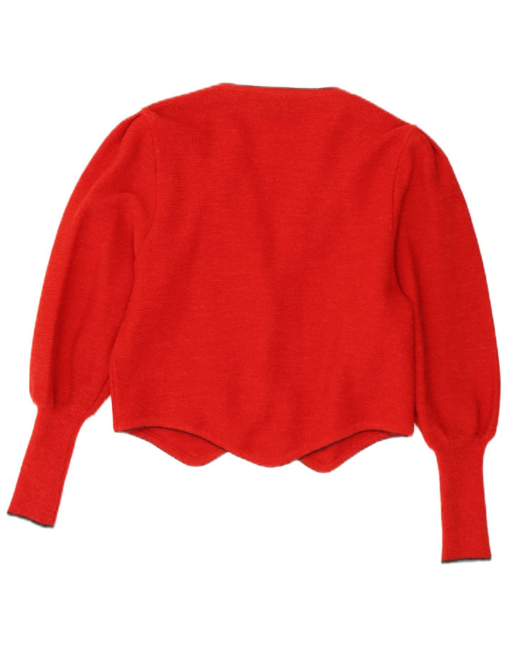 Vintage Womens Cardigan Sweater EU 42 Large Red Floral Wool