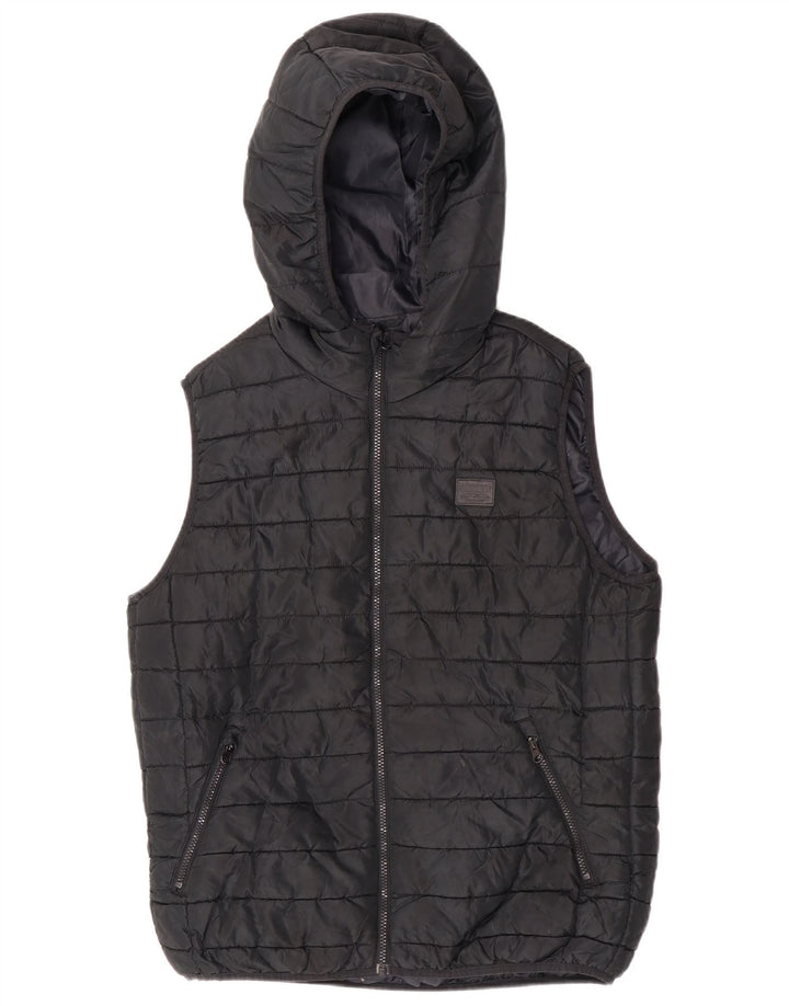 Jack & Jones Mens Hooded Padded Gilet UK 40 Large Black Polyester