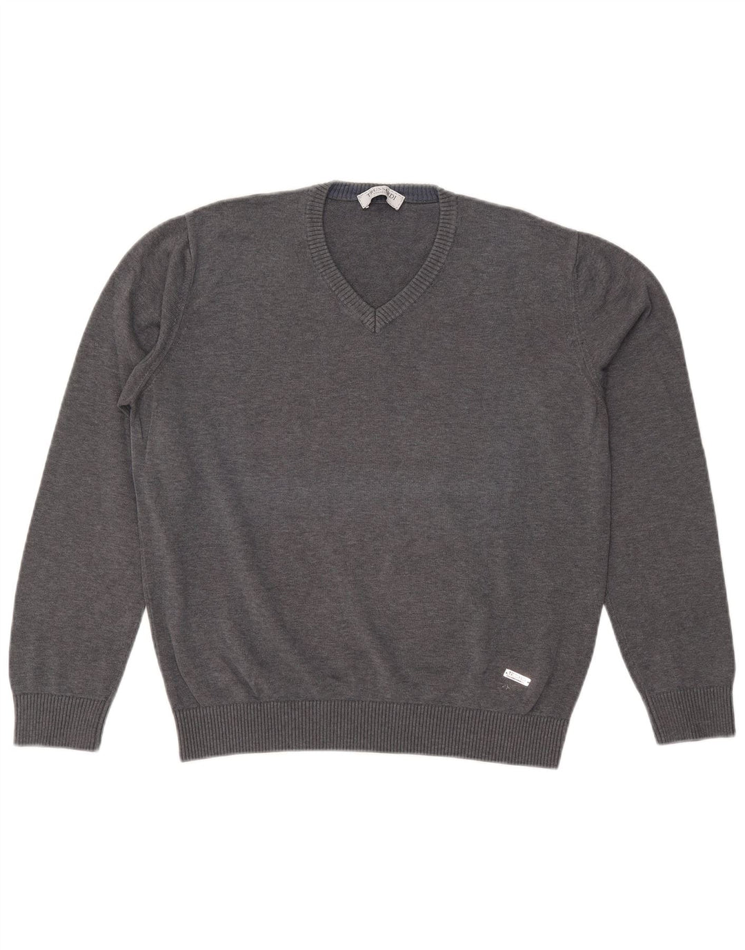 Trussardi Mens V-Neck Jumper Sweater Large Grey Cotton