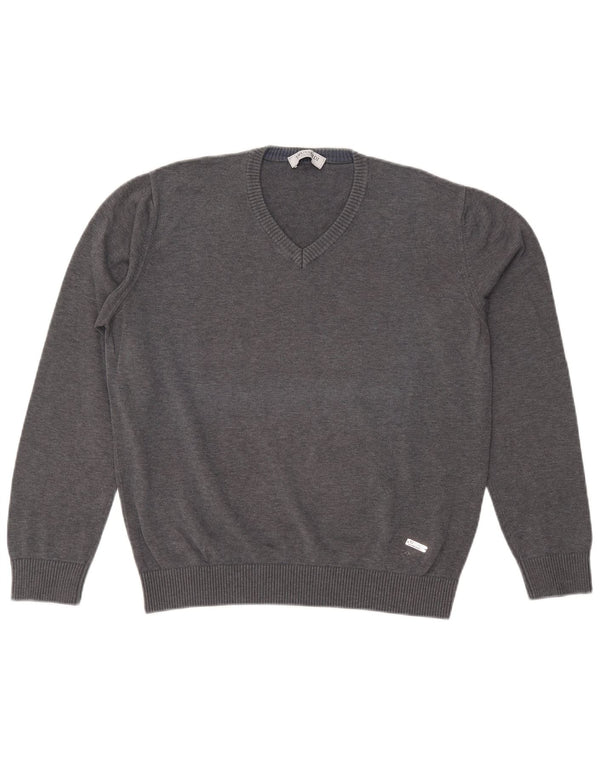 Trussardi Mens V-Neck Jumper Sweater Large Grey Cotton