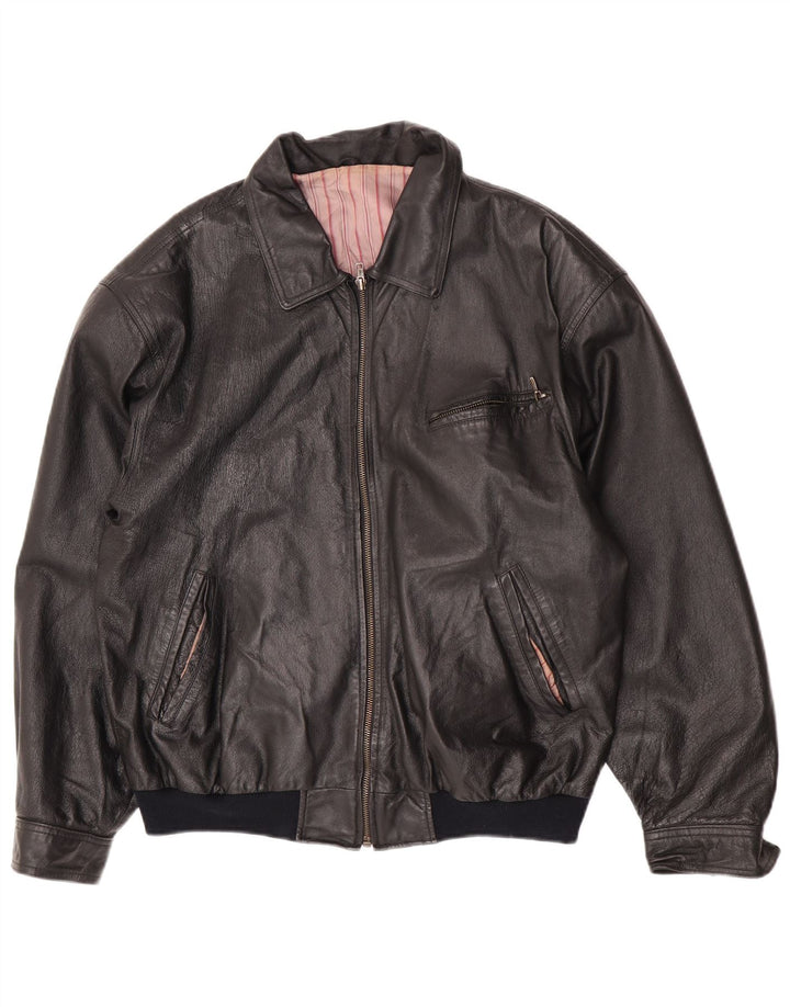 Vintage Mens Leather Jacket UK 42 XL Black Leather