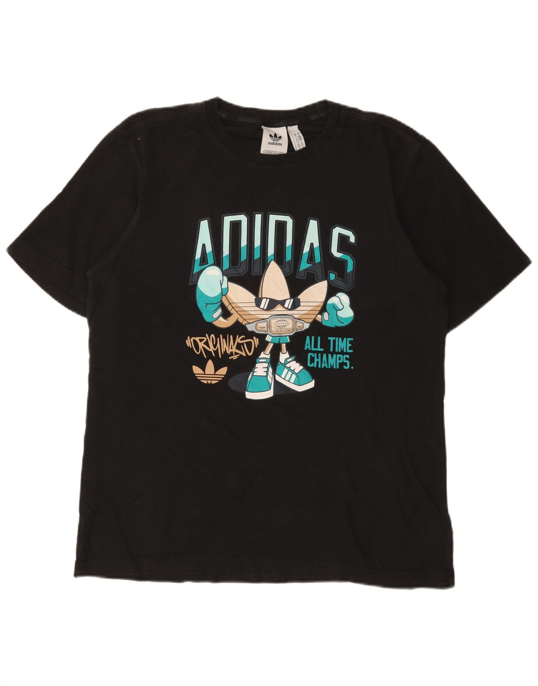 Adidas Mens Graphic T-Shirt Top Medium Black Cotton