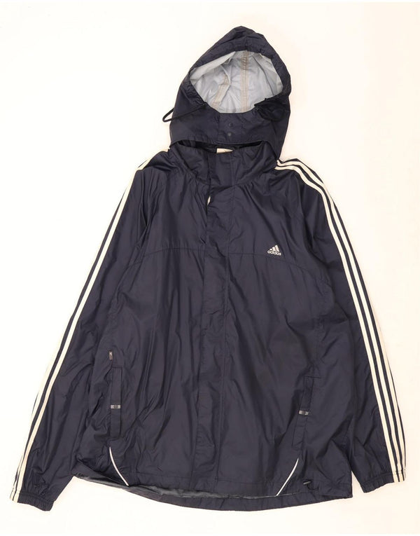 Adidas Mens Graphic Hooded Rain Jacket UK 46 3XL Navy Blue Nylon