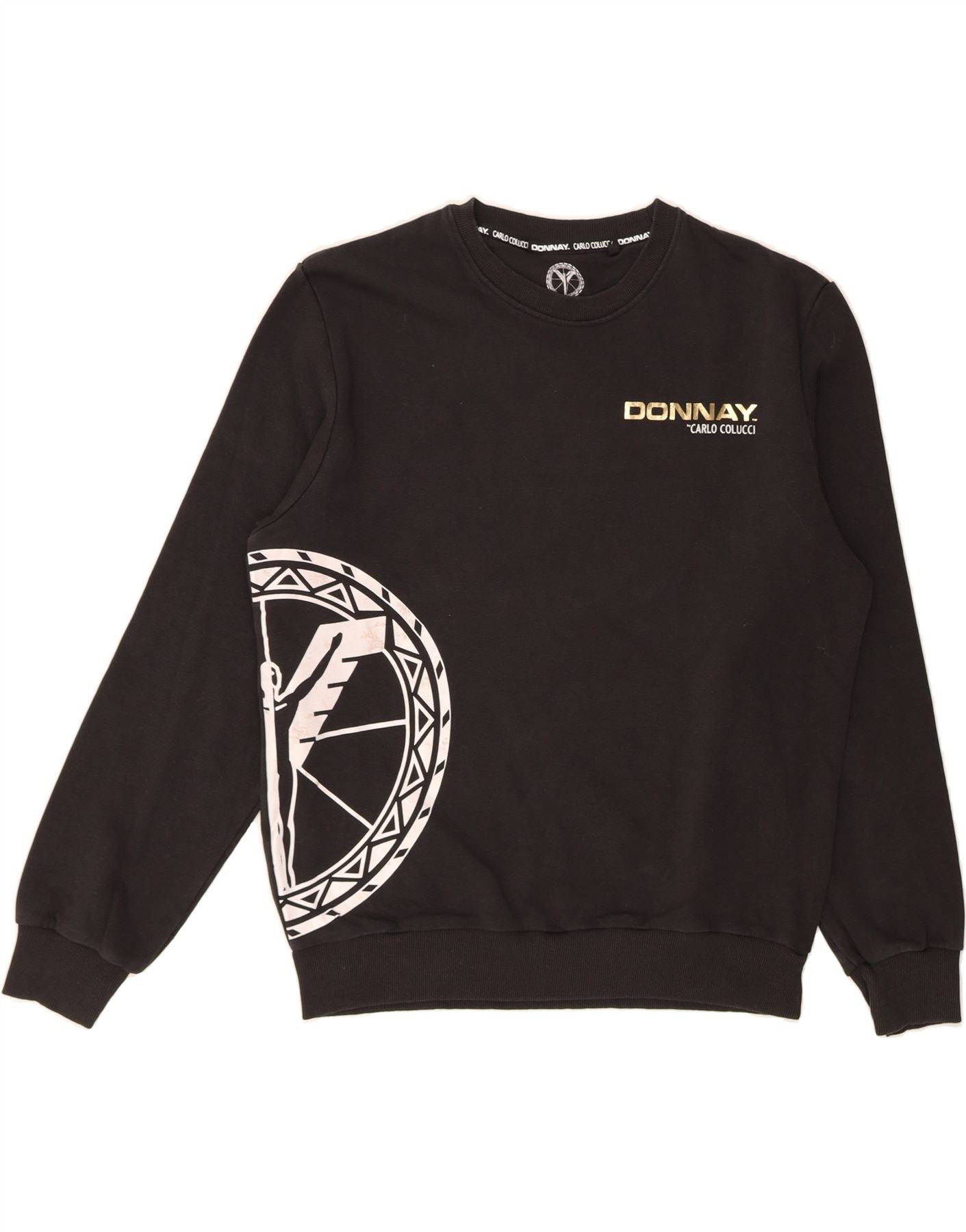 DONNAY Womens Graphic Sweatshirt Jumper UK 14 Medium Black Cotton