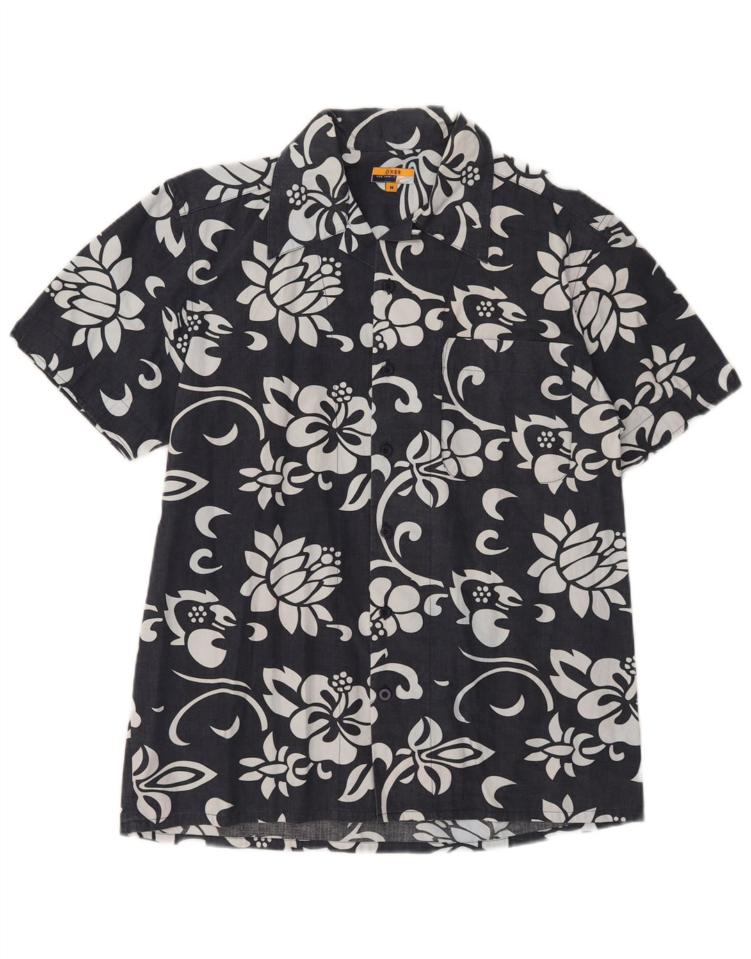 OXER Mens Short Sleeve Shirt Medium Black Floral Cotton