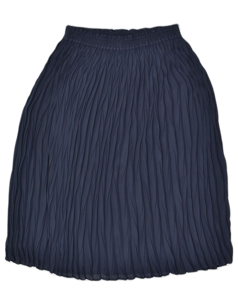 VINTAGE Womens Pleated Skirt UK 12 Medium W26 Navy Blue Polyester | Vintage | Thrift | Second-Hand | Used Clothing | Messina Hembry 