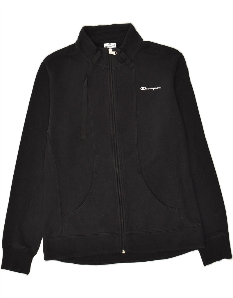 CHAMPION Womens Tracksuit Top Jacket UK 14 Medium Black Cotton | Vintage Champion | Thrift | Second-Hand Champion | Used Clothing | Messina Hembry 