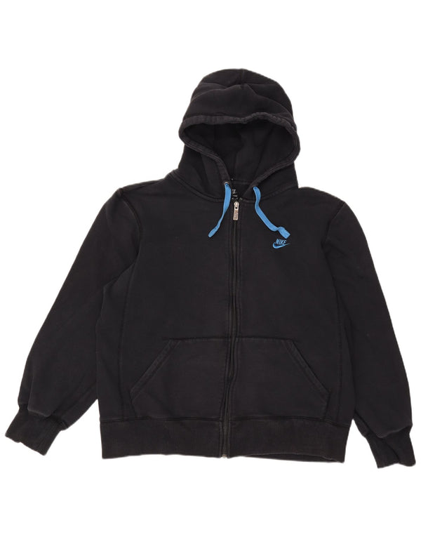 Nike Womens Zip Hoodie Sweater UK 16 Large Navy Blue Cotton